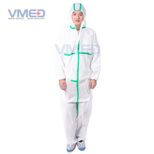Disposable White Type 5&6 SMS Coverall With Green Adhesive Strip