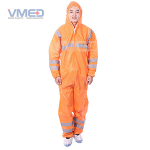 Disposable Orange SMS Protective Coverall With Grey Strips